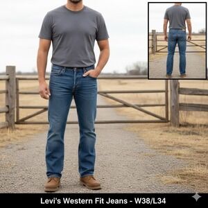 Levi Strauss Co Mens Western Fit Jeans 38x34 Blue Denim Riveted Clothing Read*